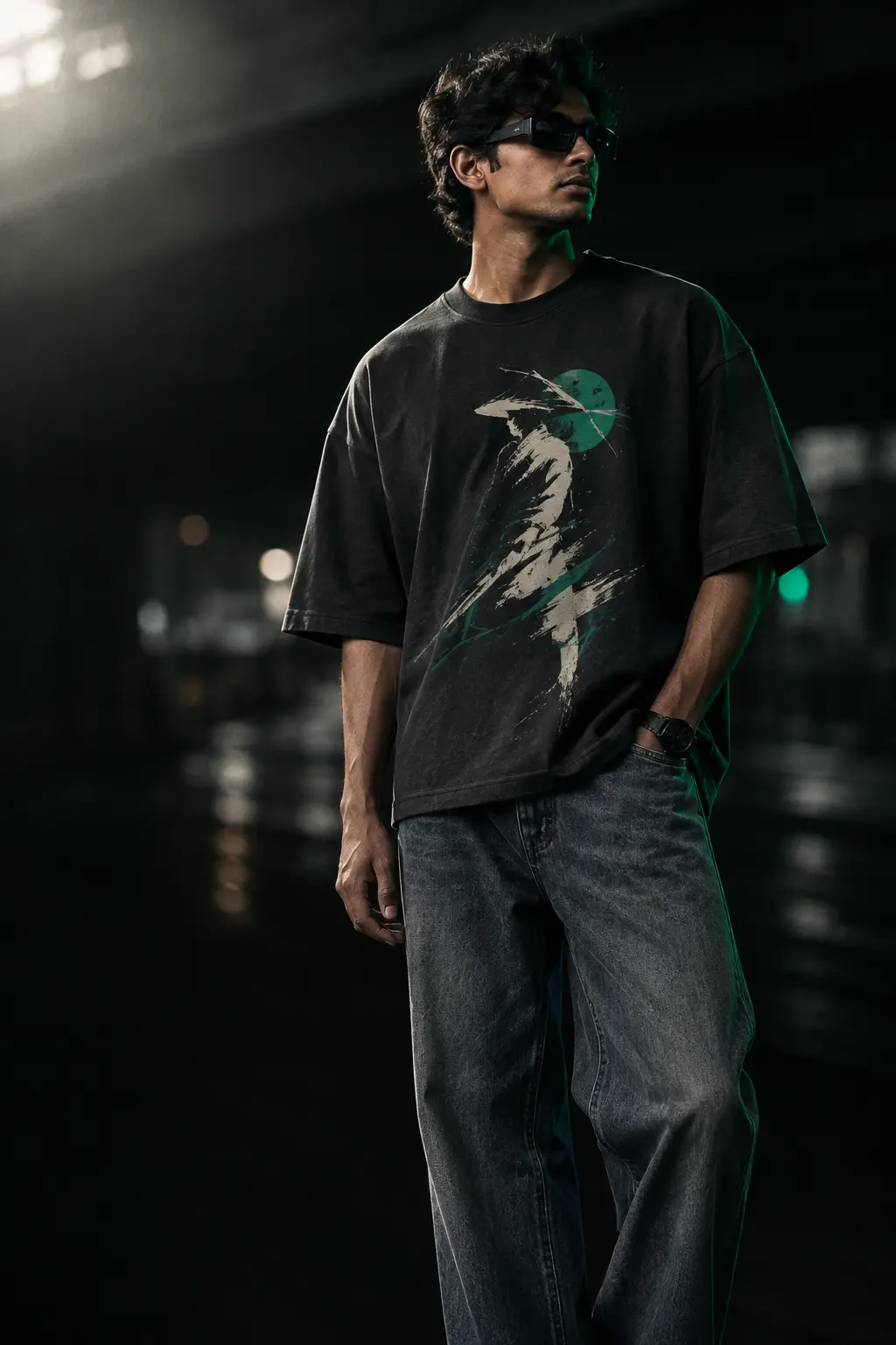 Model wearing a TEEYZ 220 GSM oversized t-shirt